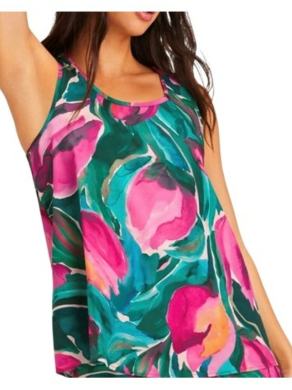 NEW Fabletics Women's Painted Tulips Sleep Tank Top Size XL Colorful Sleepwear